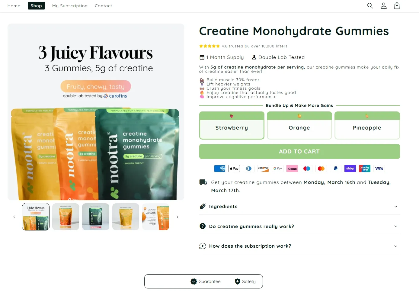 Nootra product page before the CRO programme