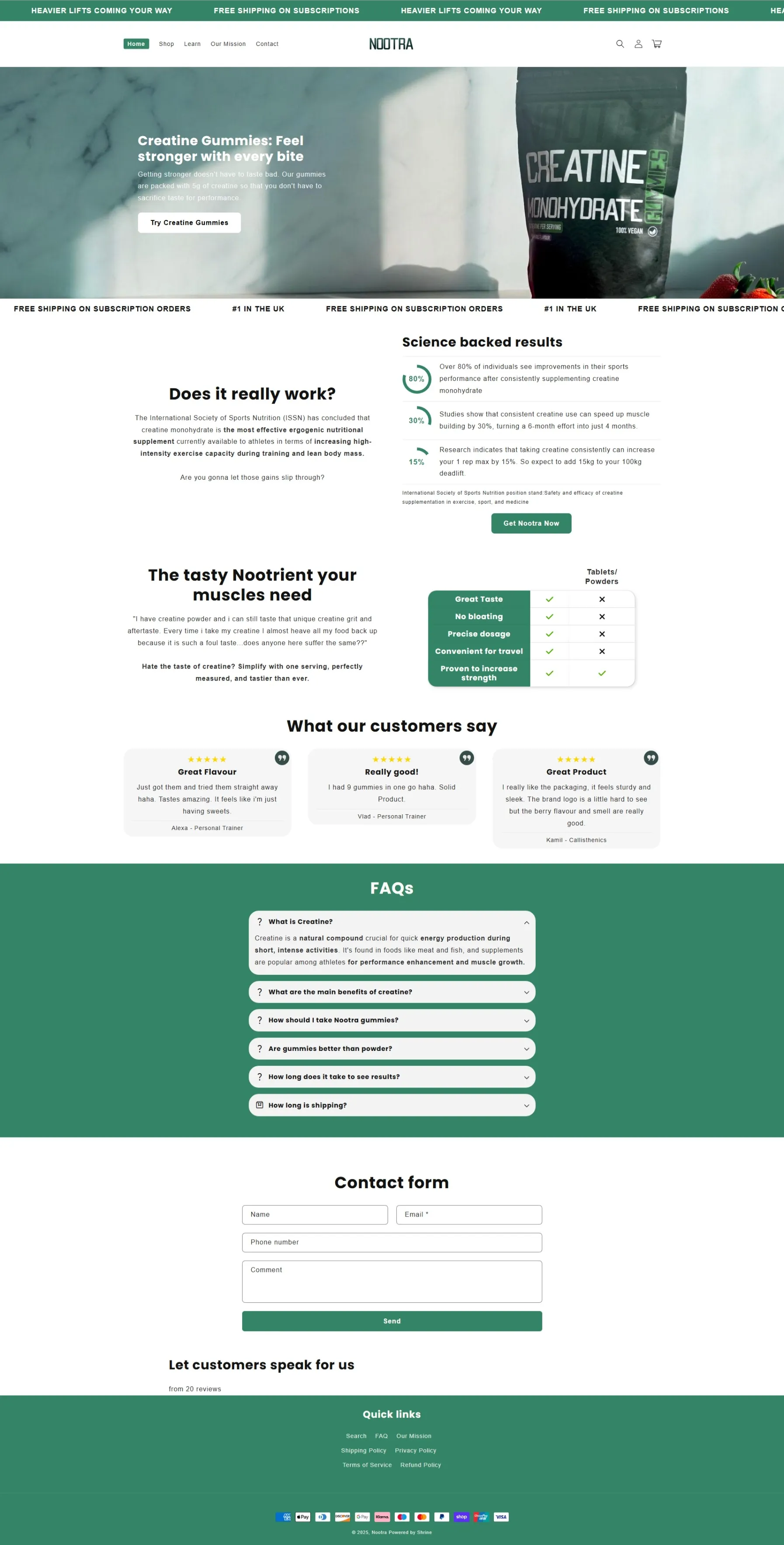 Nootra reviews page before the CRO programme